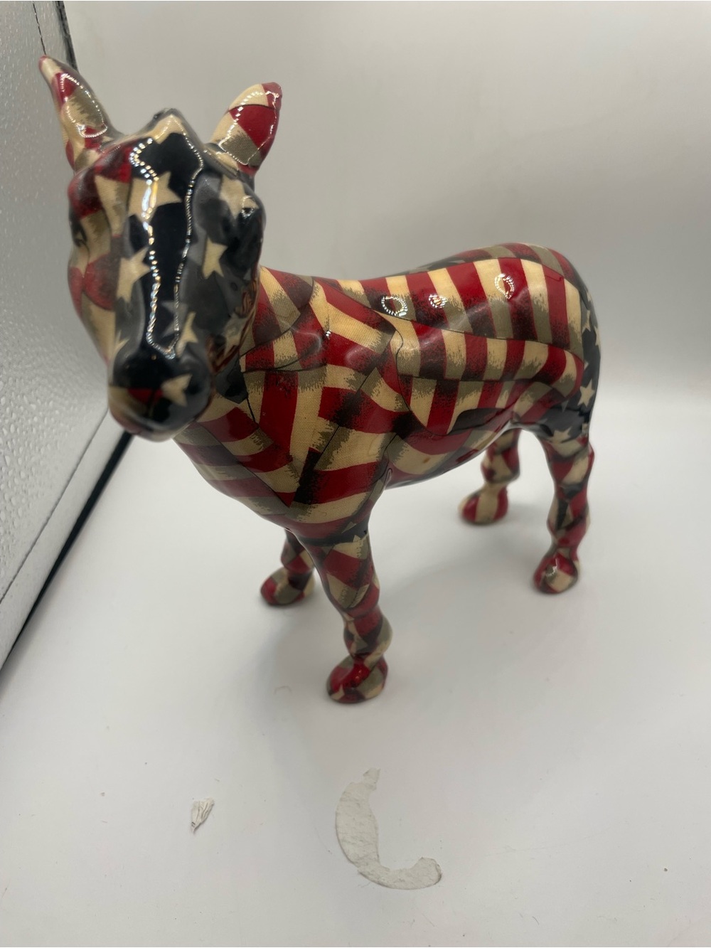 Patriotic Ceramic Donkey Sculpture - Red, White & Blue